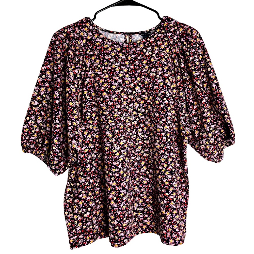 Ann Taylor Pink Floral Puff Sleeve Blouse Top